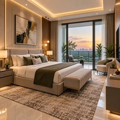 Modern master bedroom at M3M Sector 108 Noida